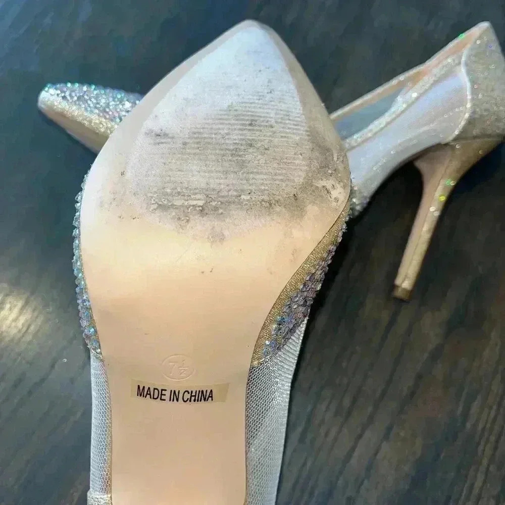 De‎ Blossom  Glitter Mesh Pointed Toe Stiletto Heels Wedding Evening Pumps - Picture 6 of 6